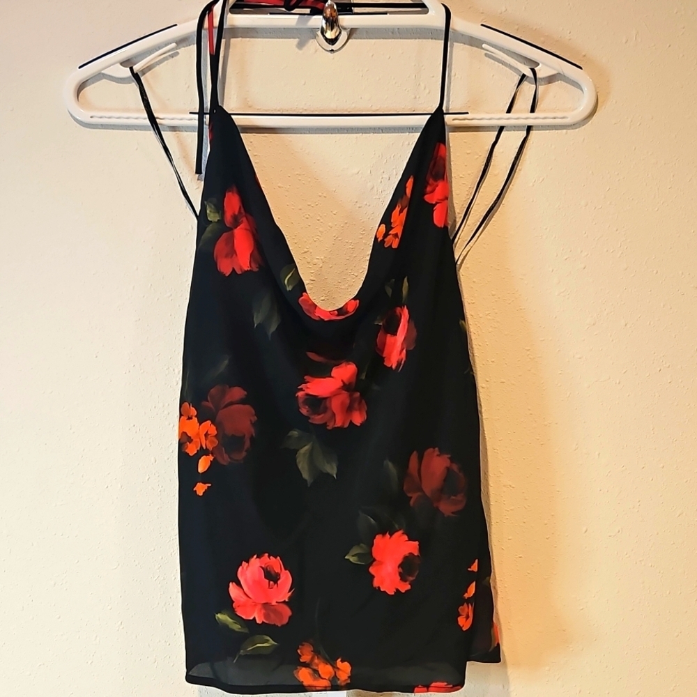 Top Shop Silky Tie Floral Tank with spaghetti straps sz 4